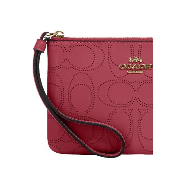 COACH CORNER ZIP WRISTLET IN PERFORATED SIGNATURE LEATHER ROUGE PINK NEW W/ TAG - Picture 3 of 5